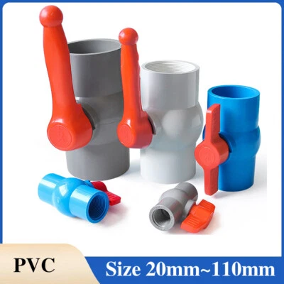 1PCS PVC Ball Valve Solvent Weld To Suit ID 20/25/32/40/50/63/75/90/110mm Pipe - Image 1 of 4