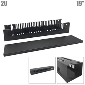 2U 19" Rack Mount Panel Finger Duct Wire Cable Management Organizer Metal Black - Picture 1 of 5