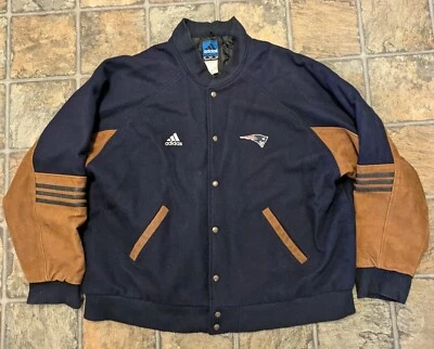 Chaqueta de lana/cuero estilo Letterman universitario de los New England Patriots 3XL azul oscuro Foto 1 de 4