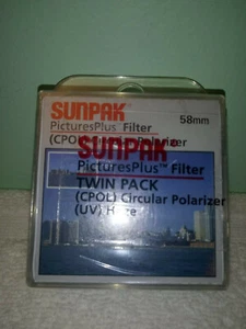 58MM TWIN PAK (SUNPAK BRAND) FILTER NEW! CIRCULAR POLARIZER & UV HAZE - Picture 1 of 5