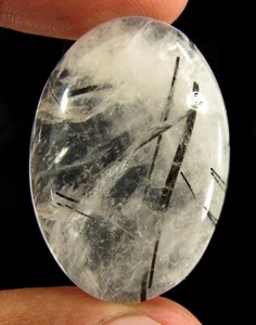 48,00 ct natürlicher schwarzer Rutilquarz loser Edelstein Cab Draht Kettstein - 12120 - Bild 1 von 2