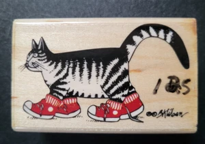 RUBBER STAMPEDE Kliban Chat avec Baskets Monté sur Bois Caoutchouc Stamp Kitty 087-D - Photo 1/2