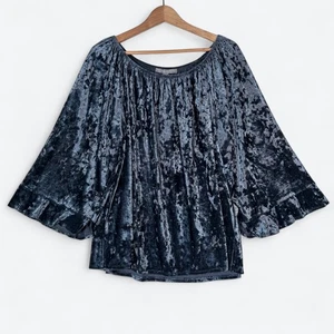 Valerie Stevens Plus Crushed Velvet Top Womens 2X Witchy Goth Flounce Boho - Picture 1 of 6