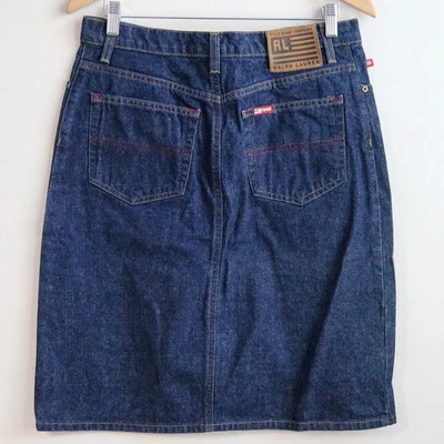 Vintage Polo Jeans Co Ralph Lauren Denim Knee Skirt Womens Size 6 Dark Wash Y2K - Image 1 of 4