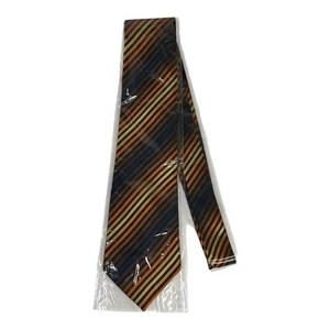 KaiLong 100% Silk Necktie Tie Brown Orange Yellow Blue Diagonal Stripes NIP - Picture 1 of 4