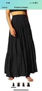 Maxi gonna donna boho elastica vita alta plissettata linea A floreale a strati - Foto 1 di 6
