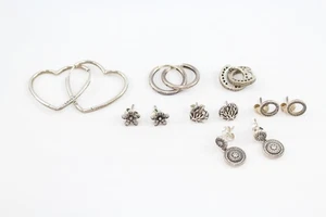 Pandora Sterling Silver Earrings Hoops Stone Set Drops Floral Heart x 7 (15g) - Picture 1 of 6