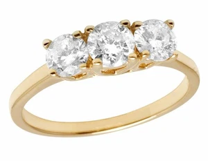 14K Yellow Gold 3 Stone Real Diamond Ladies Engagement Anniversary Ring 1.50Ct - Picture 1 of 6