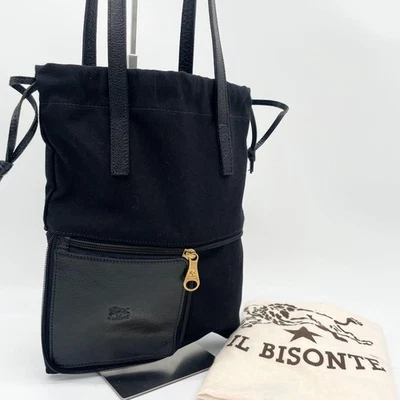 Bolso de Hombro IL BISONTE 2Way Cuero Negro Usado Buen Estado Regalo Foto 1 de 4