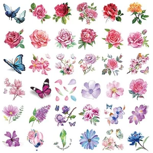 40 Sheets Flowers Temporary Tattoos Small Stickers 3D Rose Small, colorful - Picture 1 of 7
