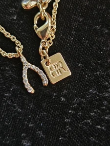 Banana Republic Signed Dainty Necklace Goldtone Horseshoe Rhinestones 15-18.5” - Picture 1 of 16