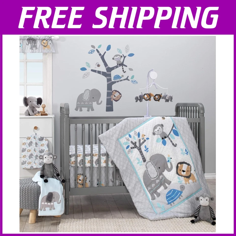 Juego de cama para cuna Jungle Fun de 3 piezas - azul/gris Foto 1 de 4