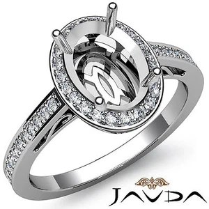 Halo Pave Diamond Engagement Filigree Ring Oval Semi Mount 14k White Gold 0.5Ctw - Picture 1 of 6