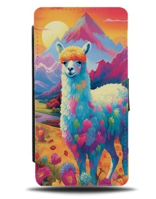 Colourful Llama Flip Wallet Case Llamas Alpaca Alpacas Animal Rainbow Sheep CE06 - Image 1 of 3