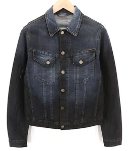 NUDIE JEANS Perry Men Jacket S Denim Organic Black On Blue Buttoned Spread Neck - Picture 1 of 11