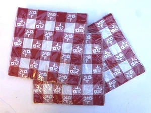 Vtg 1996 Red Floral Gingham Check 48pc Paper LUNCHEON Napkins Picnic BBQ Crafts - Picture 1 of 5