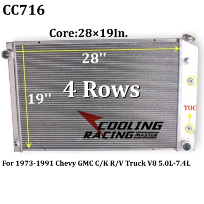 4 Row Radiator for 79-86 Chevy GMC C/K C10 C20 C30 C1500 C2500 C3500 28×19 Core - Image 1 of 4