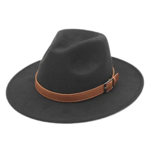Children Kids Fedora Hat Wide Brim Boys Grils Panama Cap with Brown Leather Belt - Picture 1 of 30