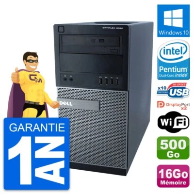 PC tour DELL 9020 Intel Pentium G3220 RAM 16Go Disco Duro 500Go Windows 10 Wifi - Imagen 1 de 4