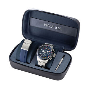 Wristwatch + Watchband NAUTICA BFC NAPBFF106 Chrono Steel Silicone Blue