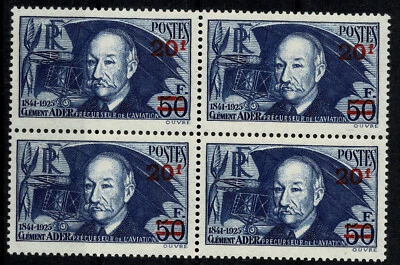 FRANCE STAMP YVERT 493 SCOTT 414 " CLEMENT ADER PLANE BLOCK OF 4 " MNH VVF V885 - Image 1 of 2