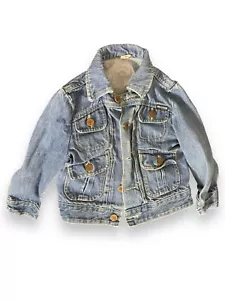 Vintage Gr. 4 Kinder Denim Kinder Mashe Rosa Blumen Patch Jeansjacke - Bild 1 von 2
