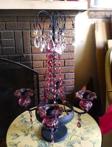 ORNATE (ALL GLASS) Gothic Vintage Iron Table Centerpiece Chandelier/Candlabra Cover