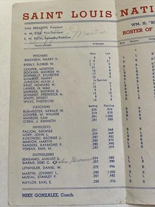 Auténtica lista de cardenales de San Luis 1944 firmada por Pepper Martin JSA - Imagen 1 de 4