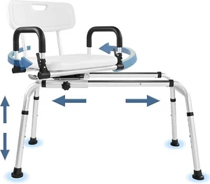 Sliding Shower Chair Tub Transfer Bench with 360° Swivel Seat, Height Adjustable - Picture 1 of 6