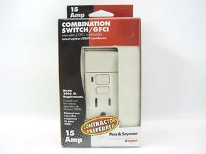 Pass & Seymour 1595-SWTLACC4 GFCI/Single Pole Switch Combo Lt. Almond 125V 15A - Picture 1 of 4