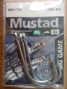 3 Hamecons 9/0 MUSTAD 7732 SS Big Game pêche extrême des marlins espadons thons - Photo 1/2
