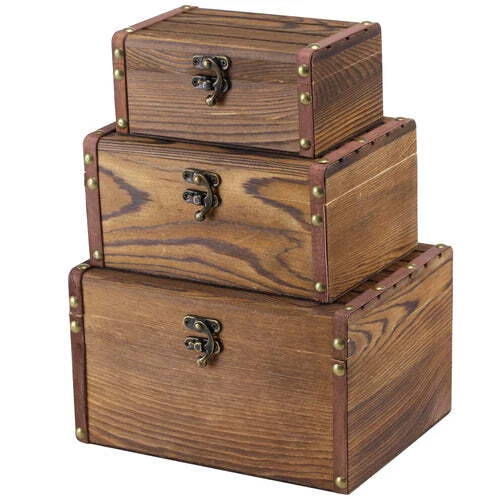 Rustic Brown Wood Mini Storage Chests w/ Latch, Nesting Storage Box, Set of 3 - Image 1 of 4