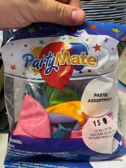 PartyMate Pastel Assortment Pack of 15 Multicolor 12" Latex Balloons New!!! - Image 1 of 1