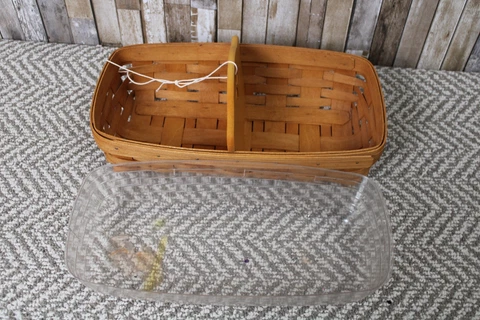 Longaberger 1994 Bread Cracker Basket With Protector & Woodcraft Divider Cover