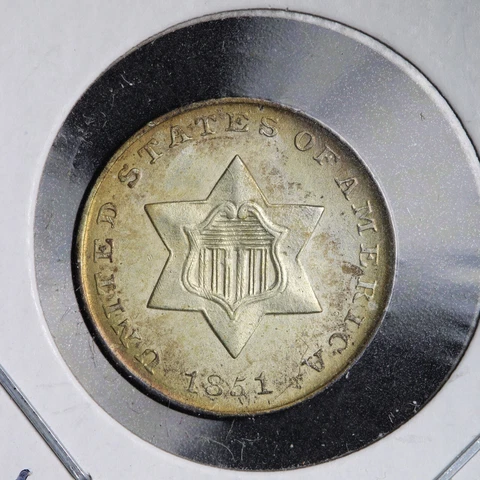 1851 Three Cent Silver Piece CHOICE BU *UNCIRCULATED* MS TONED E130 TCLM Cover
