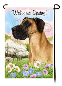 Bandera de jardín Welcome Spring - cervatillo sin recortar gran danés - Imagen 1 de 1