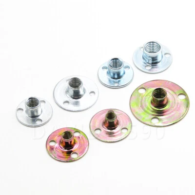 1/4 M6 M8 M10 Steel Round Base T Nut Three Brad Hole Furniture Tee Nut - Image 1 of 4