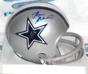 MINICASCO ROGER STAUBACH FIRMADO DALLAS COWBOYS 2 BAR THRWBK Azul Marino - J.S.A. CERT - Imagen 1 de 3