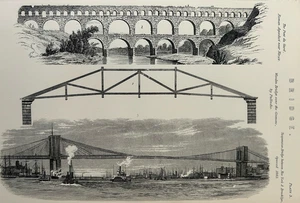 Antique Bridge Print c1800s – Pont du Gard, Palladio, Brooklyn – Engraving - Picture 1 of 22