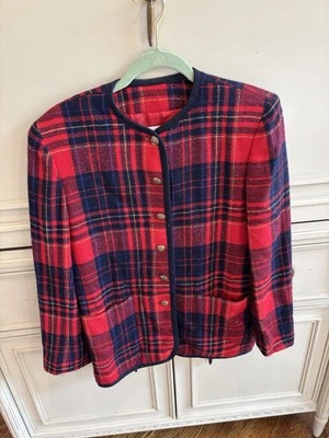 Blazer Vintage Liz Claiborne Rojo Azul Cuadros Detalle Botón Dorado Talla 4 Lana Foto 1 de 4