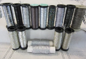 15 Kreinik Metallic SILVER BLACK Braids Blending Filament Ribbon NO LABELS lot - Picture 1 of 10