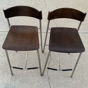 Italian Vintage ALTEK Barstools Chrome And Walnut - Picture 1 of 12