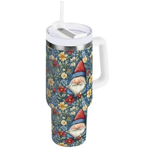 30 oz Tumbler with Lid and Straw Gnome Flowers Water Bottle Insulated Cup wit... - Picture 1 of 8