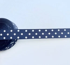 7/8" Navy Blue Polka Dot Grosgrain Ribbon By the Yard | Craft Ribbon - Picture 1 of 1