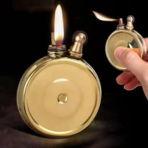 Vintage Antique Old Fashioned Round Puck Trench STYLE Kerosene Pocket Lighter - Picture 1 of 24