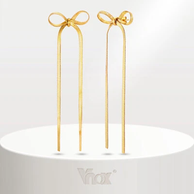 Pendientes de borla colgantes con moño de cadena larga Vnox para mujer lazo joyería regalo Foto 1 de 4