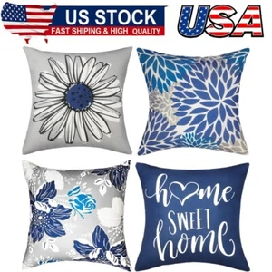Decorative Throw Pillow Covers Set of4 Blue Pillow Covers 18x18inch Throw Pillow - Picture 1 of 8