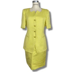 Escada Couture Women’s Size 38 Italian Skirt Suit Short Sleeve Blazer Yellow - Picture 1 of 9