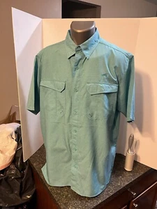 Bimini Bay Men’s SS Button Down Vented Shirt Blue Turquoise Large Polyester - Picture 1 of 15
