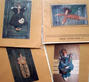 Lot of 4 primitive dolls decor craft patterns Christmas garden angels *CBc - Picture 1 of 6